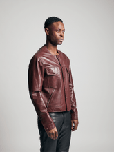 Load image into Gallery viewer, Square Neck Leather Jacket - Wine Red
