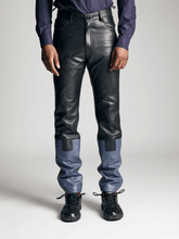 Load image into Gallery viewer, Straight fitted Leather Trousers - Black &amp; Blue
