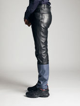 Load image into Gallery viewer, Straight fitted Leather Trousers - Black &amp; Blue
